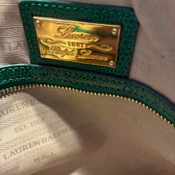 Lauren Ralph Lauren Emerald Lizard Embossed Leather RLL Gold Hardware Large Bag - Picture 12 of 16